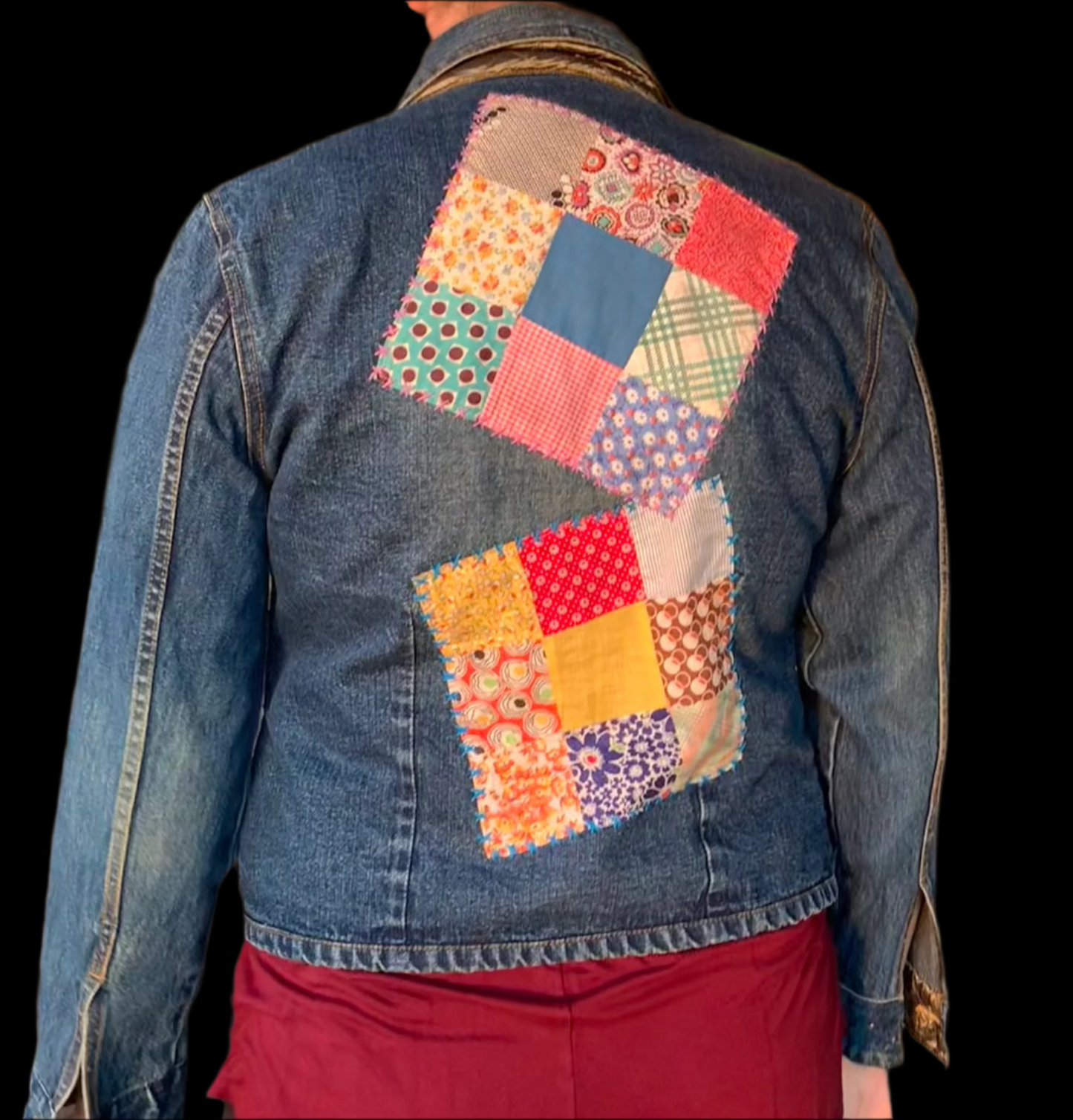 Denim Jacket Quilt Squares & Fancy Green Buttons