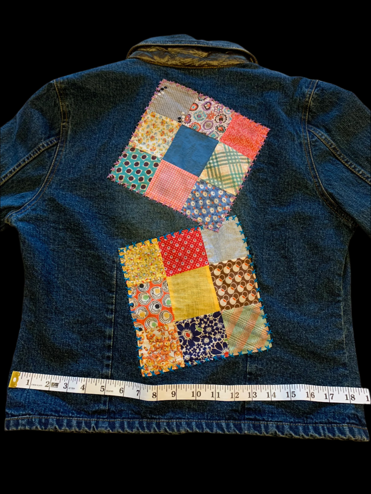 Denim Jacket Quilt Squares & Fancy Green Buttons