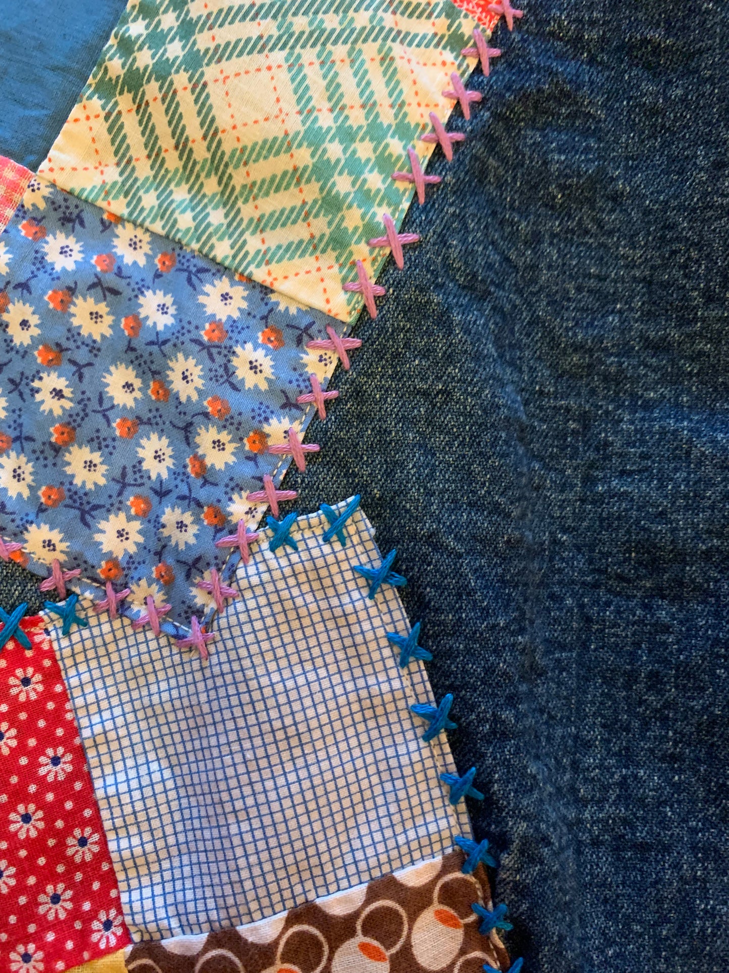 Denim Jacket Quilt Squares & Fancy Green Buttons