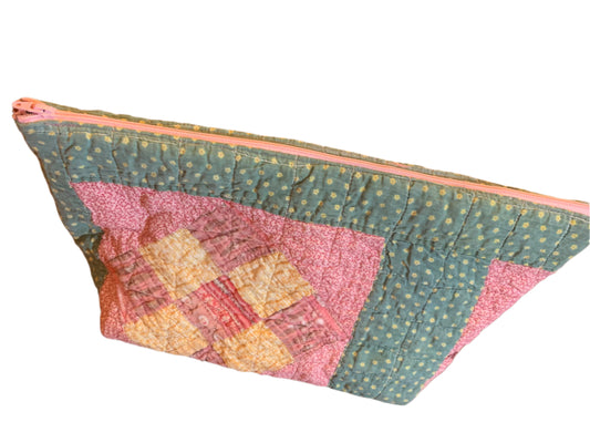 Pink & Green 9 Patch Zipper Pouch