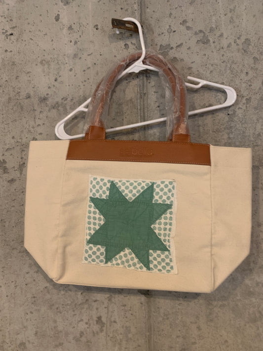 Canvas Bag with Green Antique Quilt Square